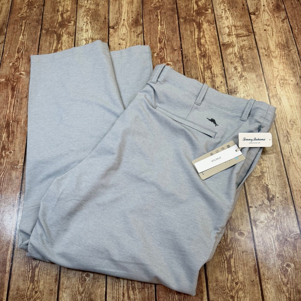 Tommy Bahama On Par Flat Front Pants Mens 50 x 30 Harbor Mist Grey Stretch NWT